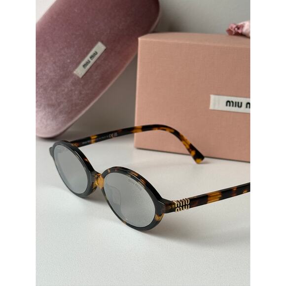 NEW Miu Miu MU04ZSF Brown Silver Mirror Sunglasses $518 - Picture 3 of 6